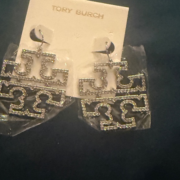 Tory Burch Sparkling Silver Logo Earrings - Picture 3 of 3
